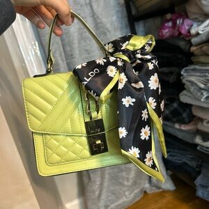 ALDO Chartreuse Quilted Satchel with Daisy Scarf